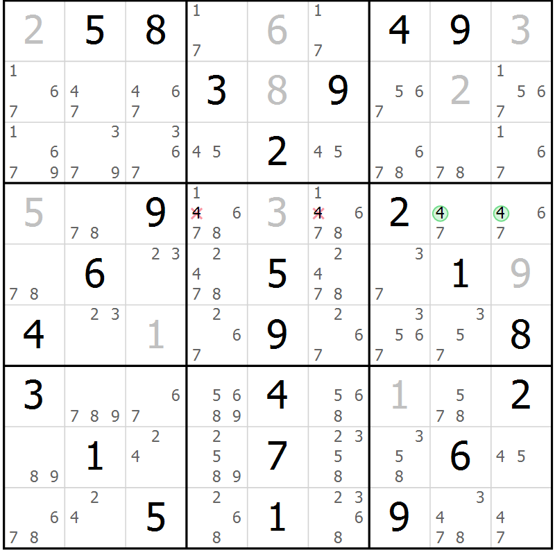Position des candidats pour la solution de la Gr 17 page 20 du magazine de sudoku Maestro n° 104