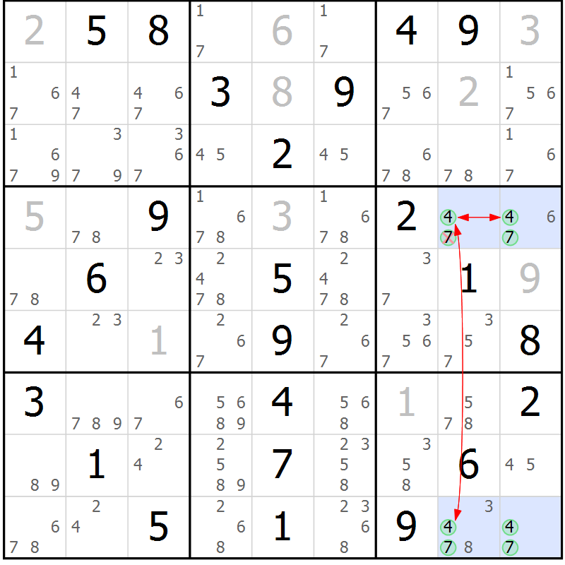 Position des candidats pour la solution de la Gr 17 page 20 du magazine de sudoku Maestro n° 104