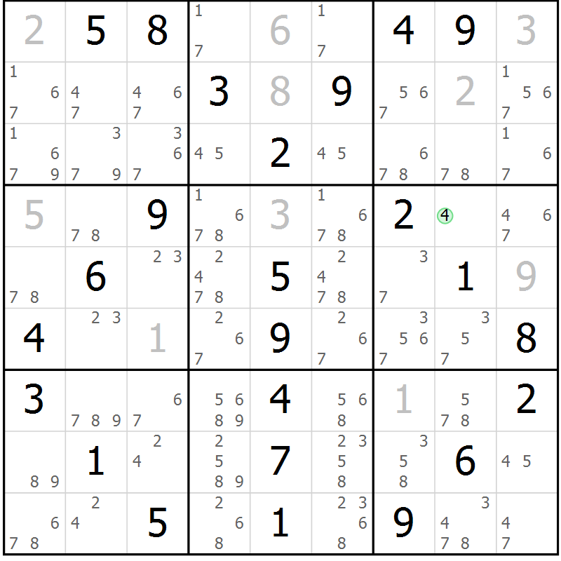 Position des candidats pour la solution de la Gr 17 page 20 du magazine de sudoku Maestro n° 104