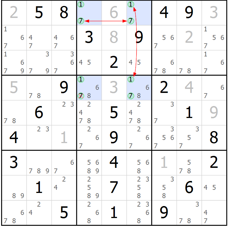 Position des candidats pour la solution de la Gr 17 page 20 du magazine de sudoku Maestro n° 104