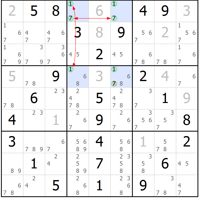 Position des candidats pour la solution de la Gr 17 page 20 du magazine de sudoku Maestro n° 104