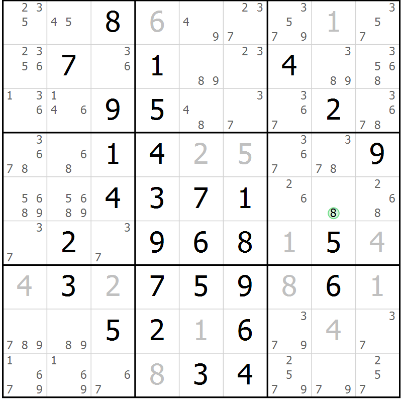 Position des candidats pour la solution de la Gr 18 page 21 du magazine de sudoku Maestro n° 104