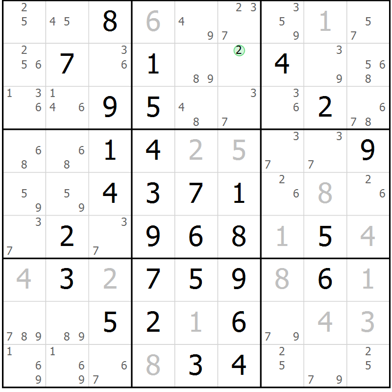 Position des candidats pour la solution de la Gr 18 page 21 du magazine de sudoku Maestro n° 104