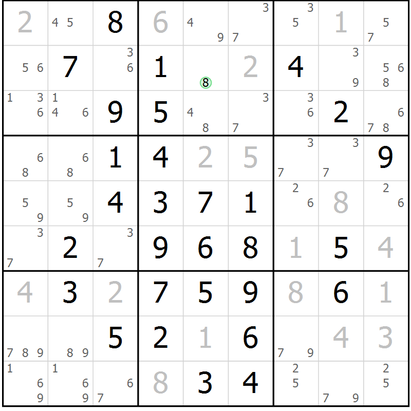 Position des candidats pour la solution de la Gr 18 page 21 du magazine de sudoku Maestro n° 104