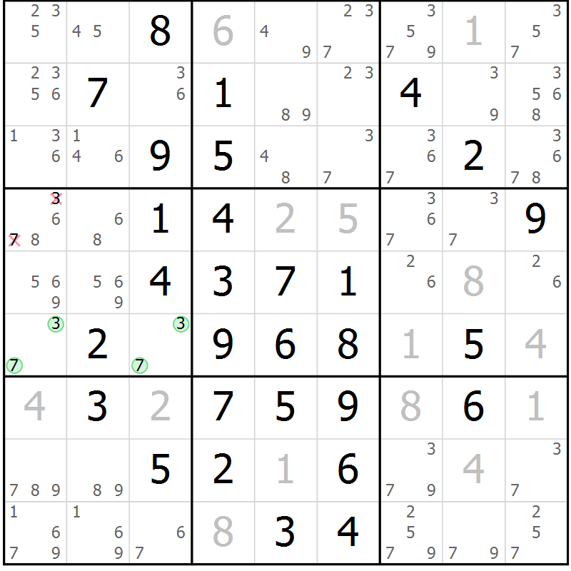 Position des candidats pour la solution de la Gr 18 page 21 du magazine de sudoku Maestro n° 104