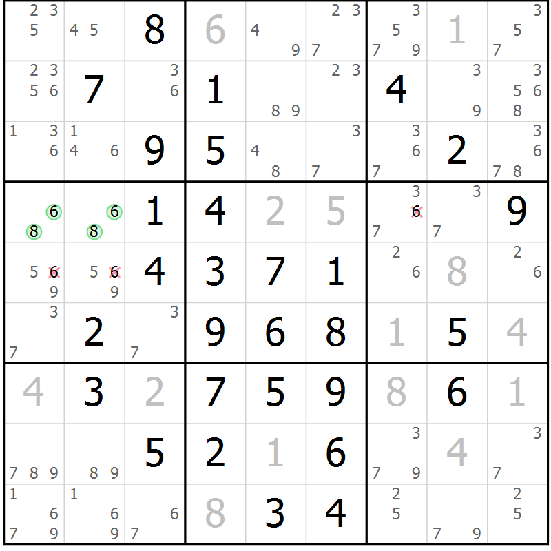 Position des candidats pour la solution de la Gr 18 page 21 du magazine de sudoku Maestro n° 104