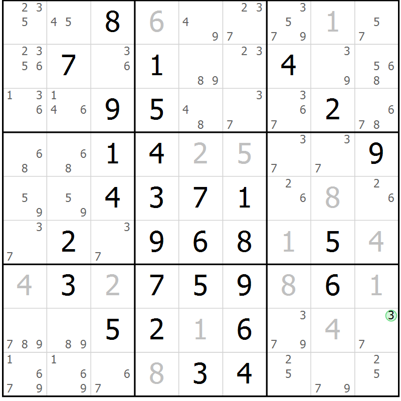 Position des candidats pour la solution de la Gr 18 page 21 du magazine de sudoku Maestro n° 104