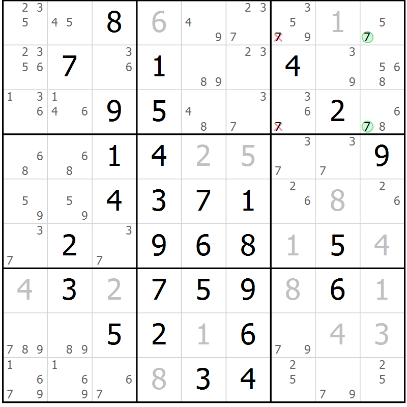 Position des candidats pour la solution de la Gr 18 page 21 du magazine de sudoku Maestro n° 104