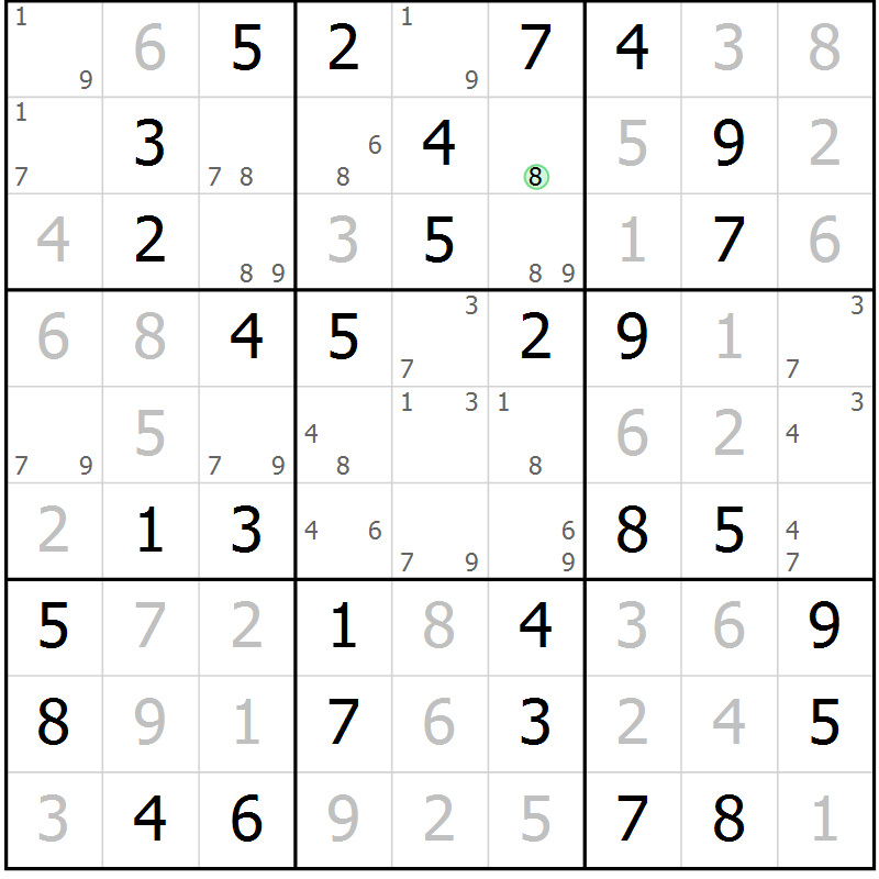 Position des candidats pour la solution de la Gr 19 page 22 du magazine de sudoku Maestro n° 104