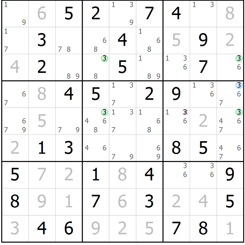 Position des candidats pour la solution de la Gr 19 page 22 du magazine de sudoku Maestro n° 104