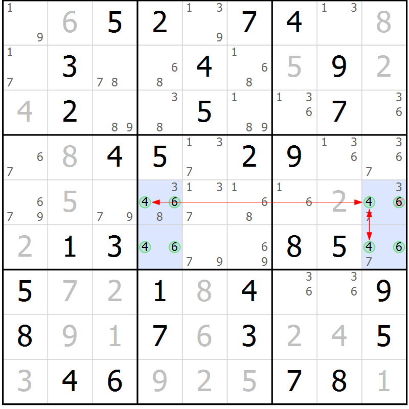 Position des candidats pour la solution de la Gr 19 page 22 du magazine de sudoku Maestro n° 104