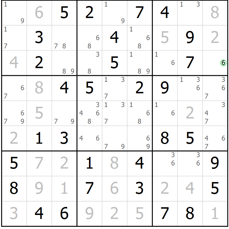 Position des candidats pour la solution de la Gr 19 page 22 du magazine de sudoku Maestro n° 104