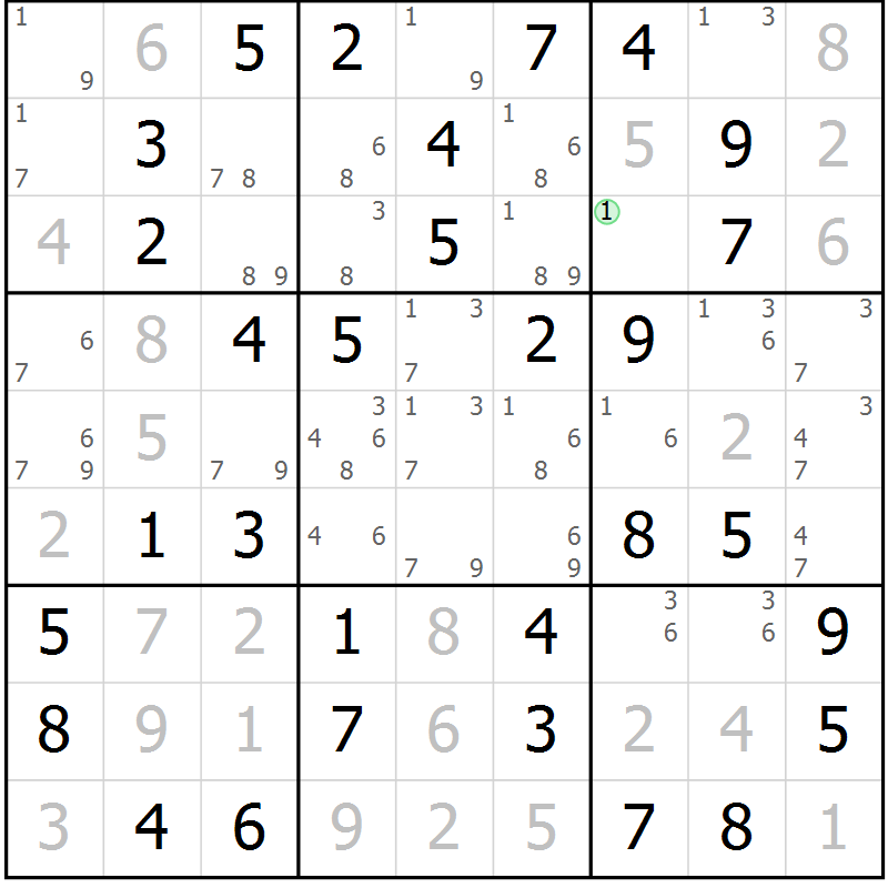 Position des candidats pour la solution de la Gr 19 page 22 du magazine de sudoku Maestro n° 104