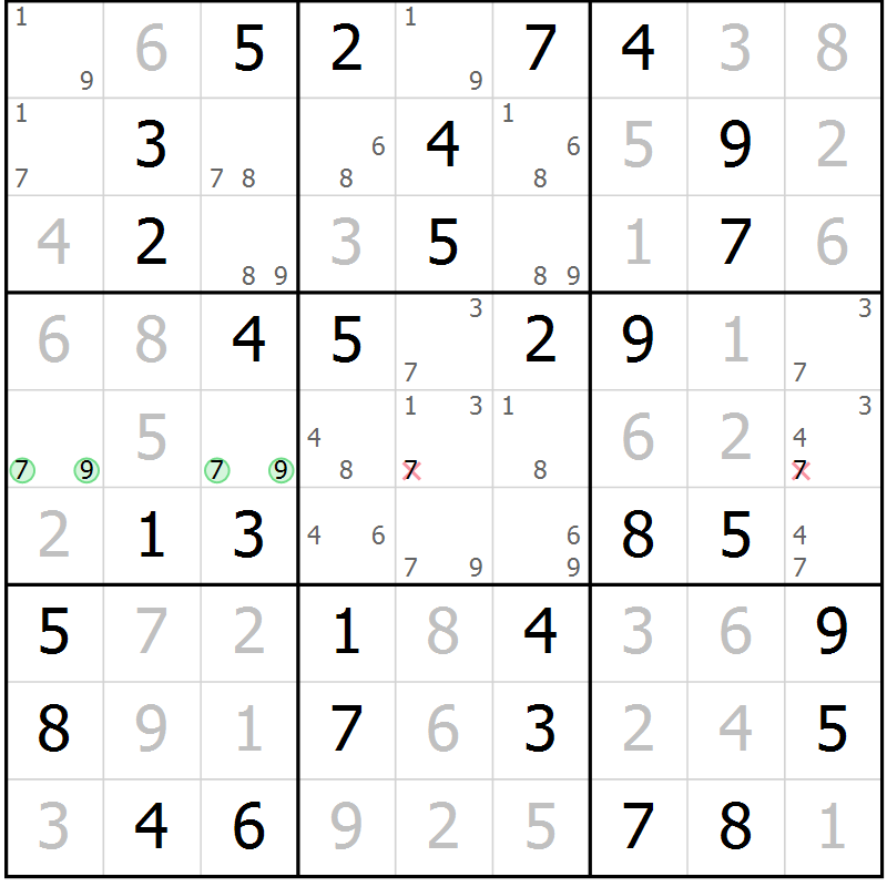 Position des candidats pour la solution de la Gr 19 page 22 du magazine de sudoku Maestro n° 104