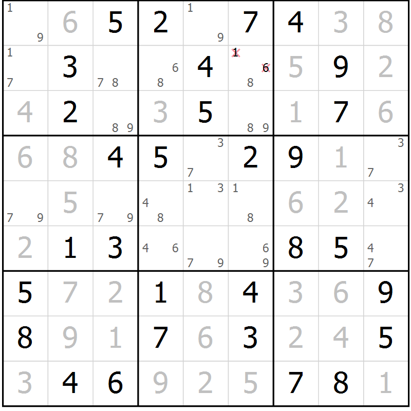 Position des candidats pour la solution de la Gr 19 page 22 du magazine de sudoku Maestro n° 104