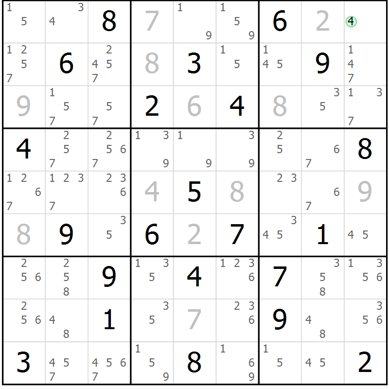 Position des candidats pour la solution de la Gr 2 page 5 du magazine de sudoku Maestro n° 104