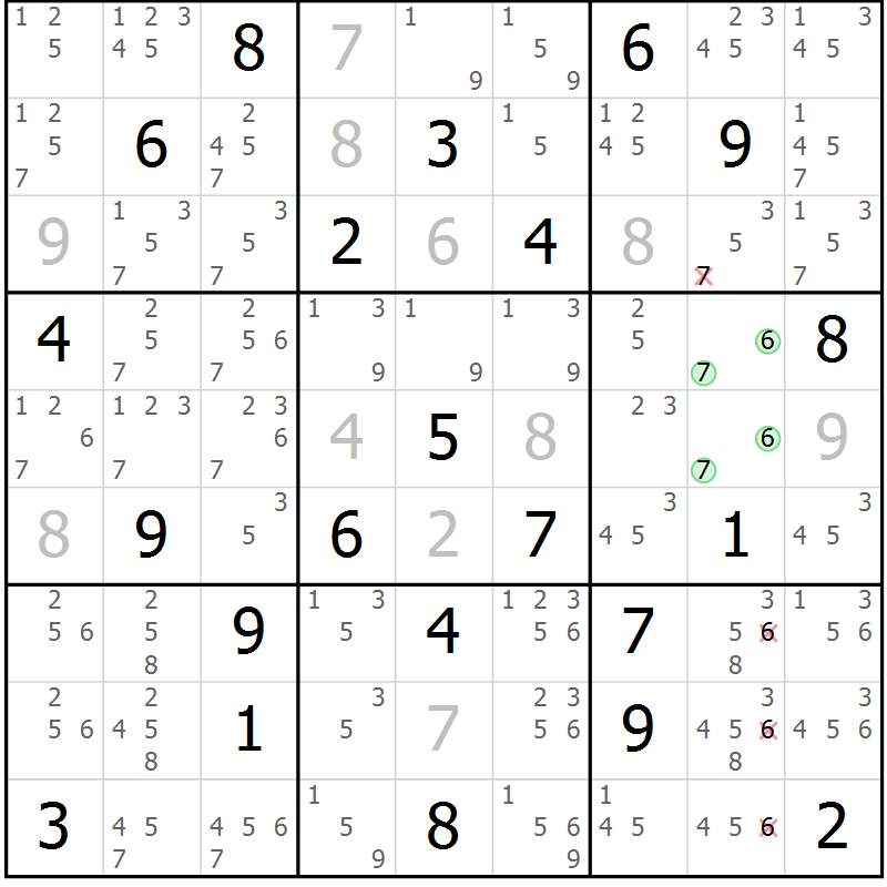 Position des candidats pour la solution de la Gr 2 page 5 du magazine de sudoku Maestro n° 104