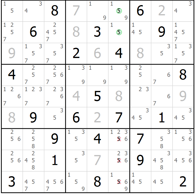 Position des candidats pour la solution de la Gr 2 page 5 du magazine de sudoku Maestro n° 104