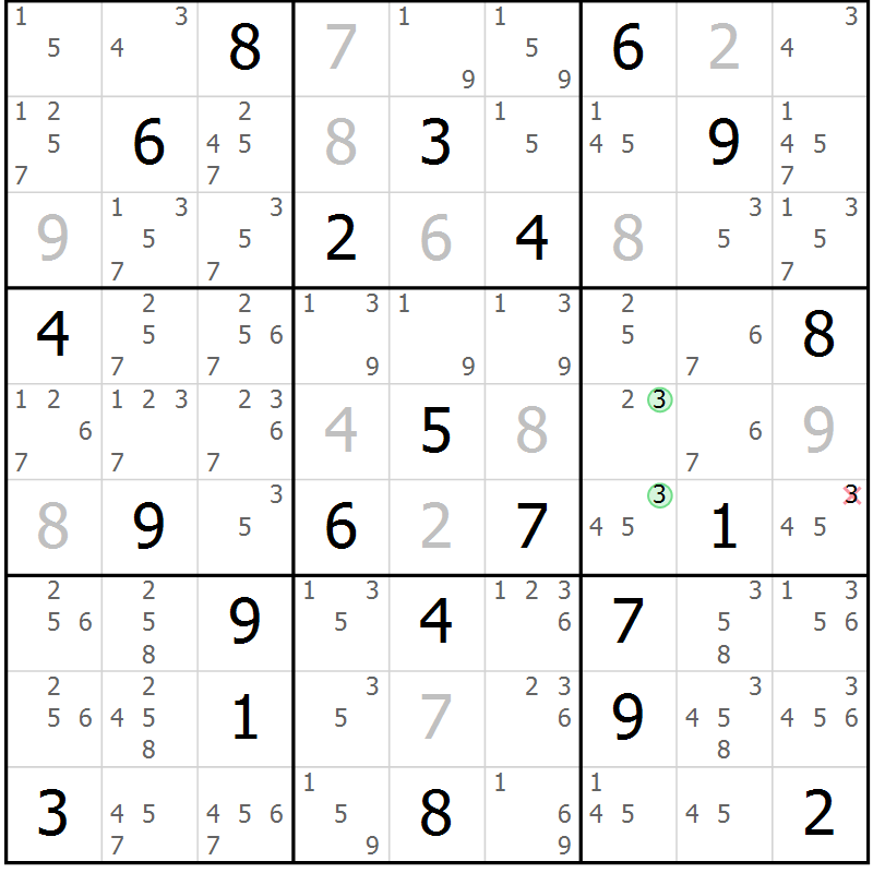 Position des candidats pour la solution de la Gr 2 page 5 du magazine de sudoku Maestro n° 104