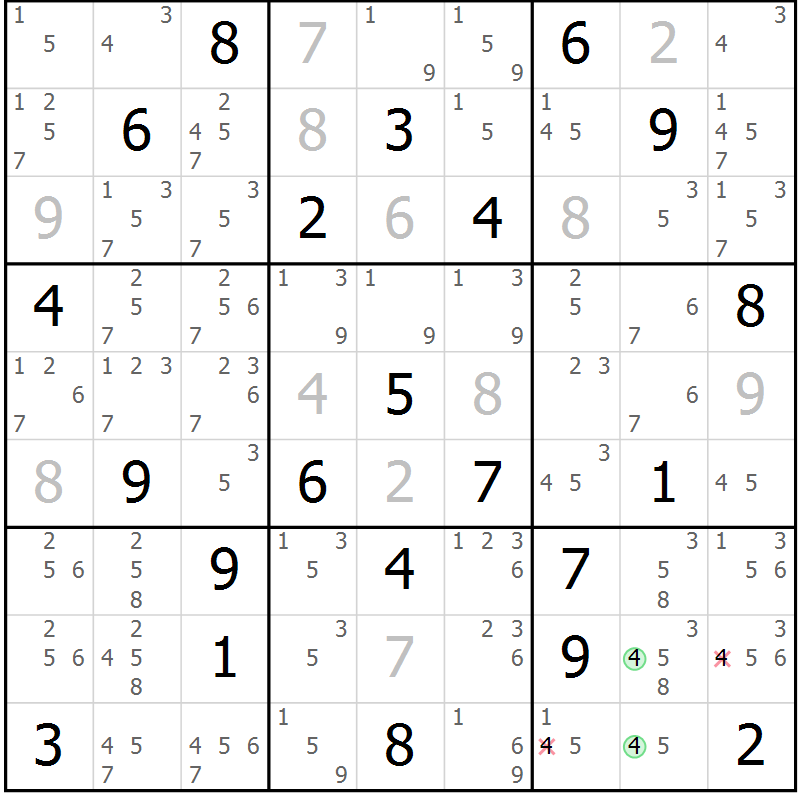 Position des candidats pour la solution de la Gr 2 page 5 du magazine de sudoku Maestro n° 104