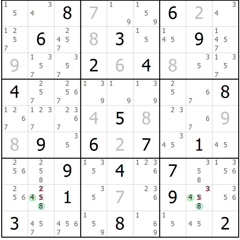 Position des candidats pour la solution de la Gr 2 page 5 du magazine de sudoku Maestro n° 104