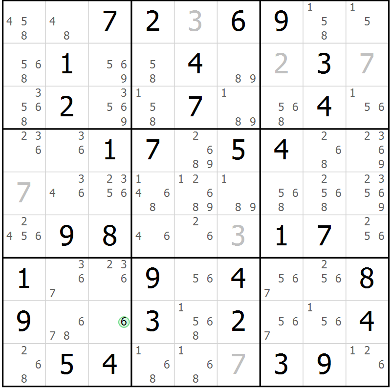 Position des candidats pour la solution de la Gr 20 page 23 du magazine de sudoku Maestro n° 104