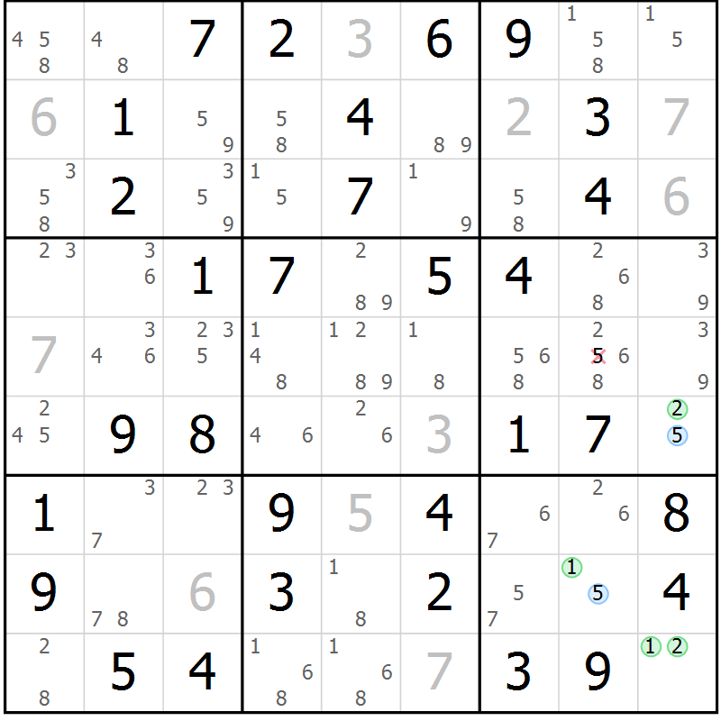 Position des candidats pour la solution de la Gr 20 page 23 du magazine de sudoku Maestro n° 104