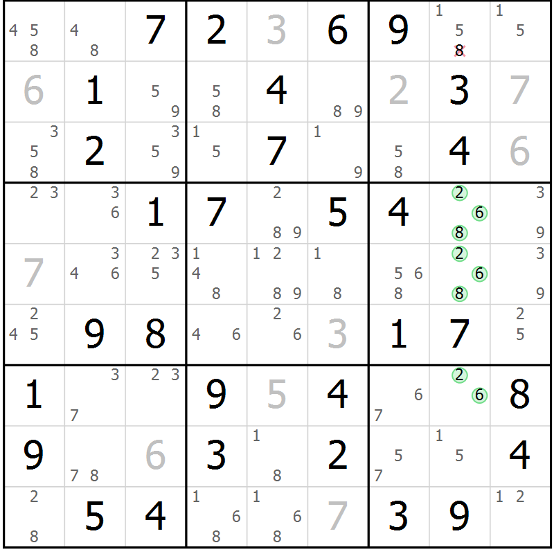 Position des candidats pour la solution de la Gr 20 page 23 du magazine de sudoku Maestro n° 104
