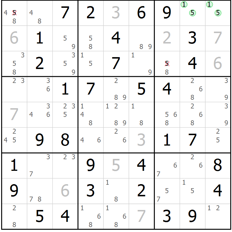 Position des candidats pour la solution de la Gr 20 page 23 du magazine de sudoku Maestro n° 104