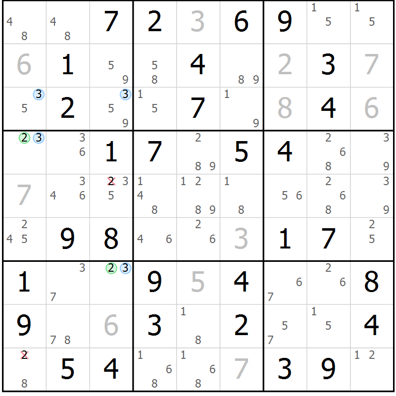 Position des candidats pour la solution de la Gr 20 page 23 du magazine de sudoku Maestro n° 104