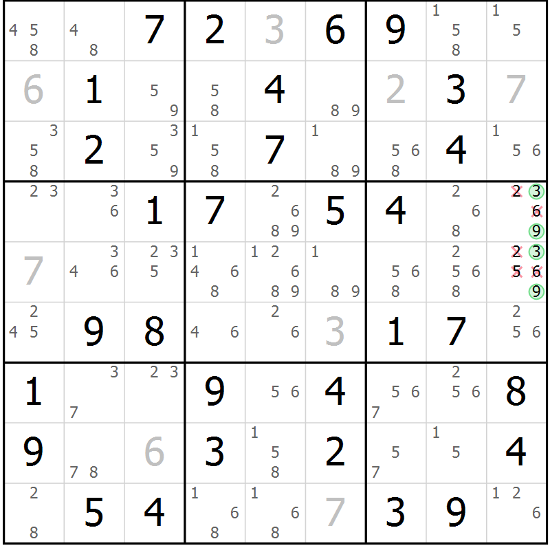 Position des candidats pour la solution de la Gr 20 page 23 du magazine de sudoku Maestro n° 104