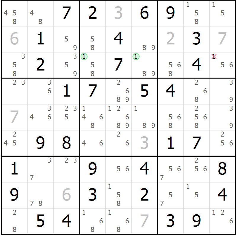 Position des candidats pour la solution de la Gr 20 page 23 du magazine de sudoku Maestro n° 104