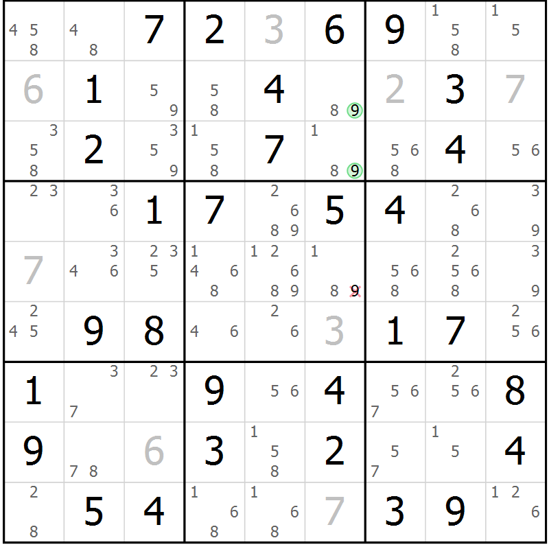 Position des candidats pour la solution de la Gr 20 page 23 du magazine de sudoku Maestro n° 104