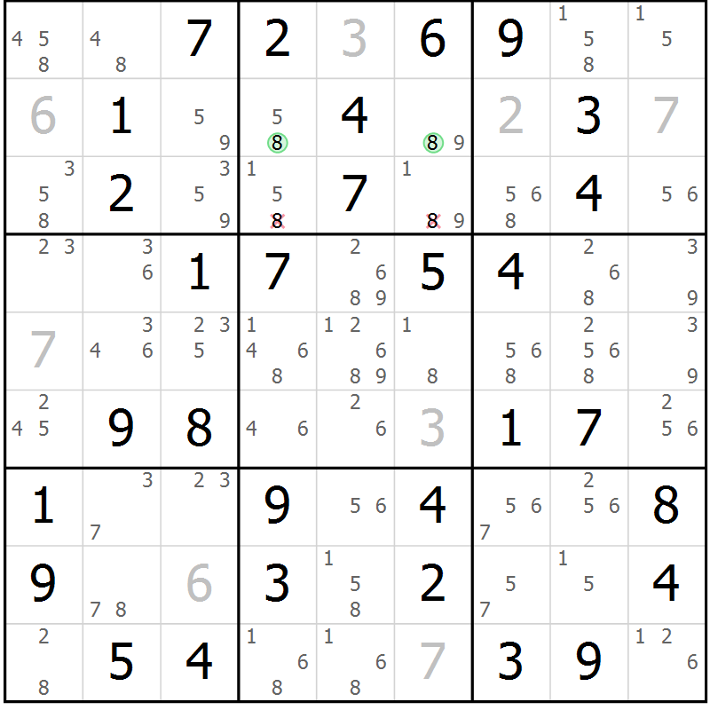 Position des candidats pour la solution de la Gr 20 page 23 du magazine de sudoku Maestro n° 104