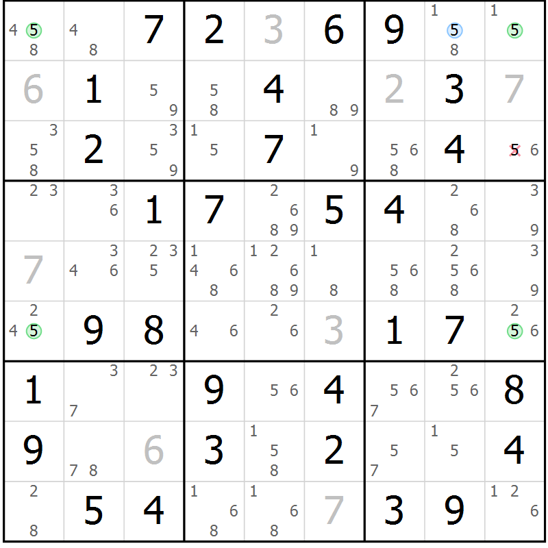 Position des candidats pour la solution de la Gr 20 page 23 du magazine de sudoku Maestro n° 104