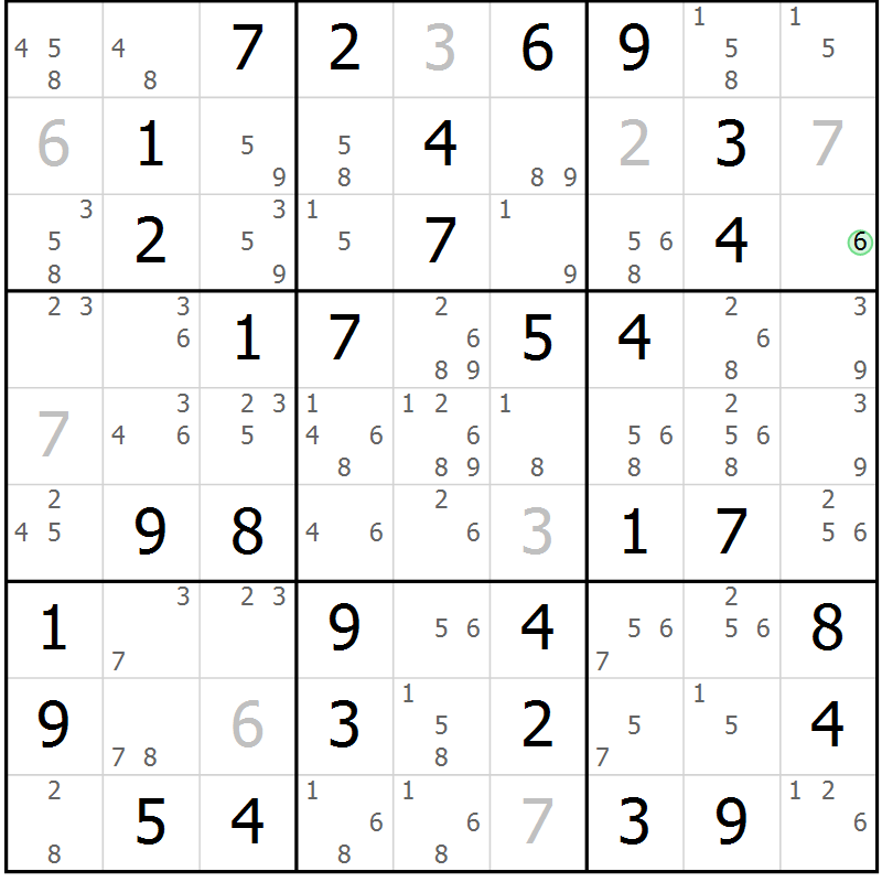 Position des candidats pour la solution de la Gr 20 page 23 du magazine de sudoku Maestro n° 104