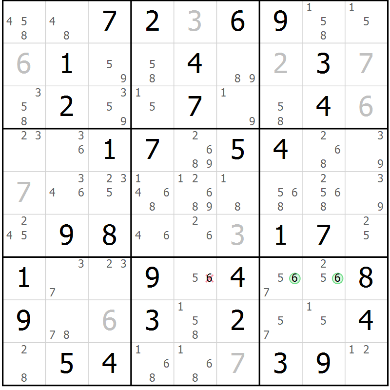 Position des candidats pour la solution de la Gr 20 page 23 du magazine de sudoku Maestro n° 104