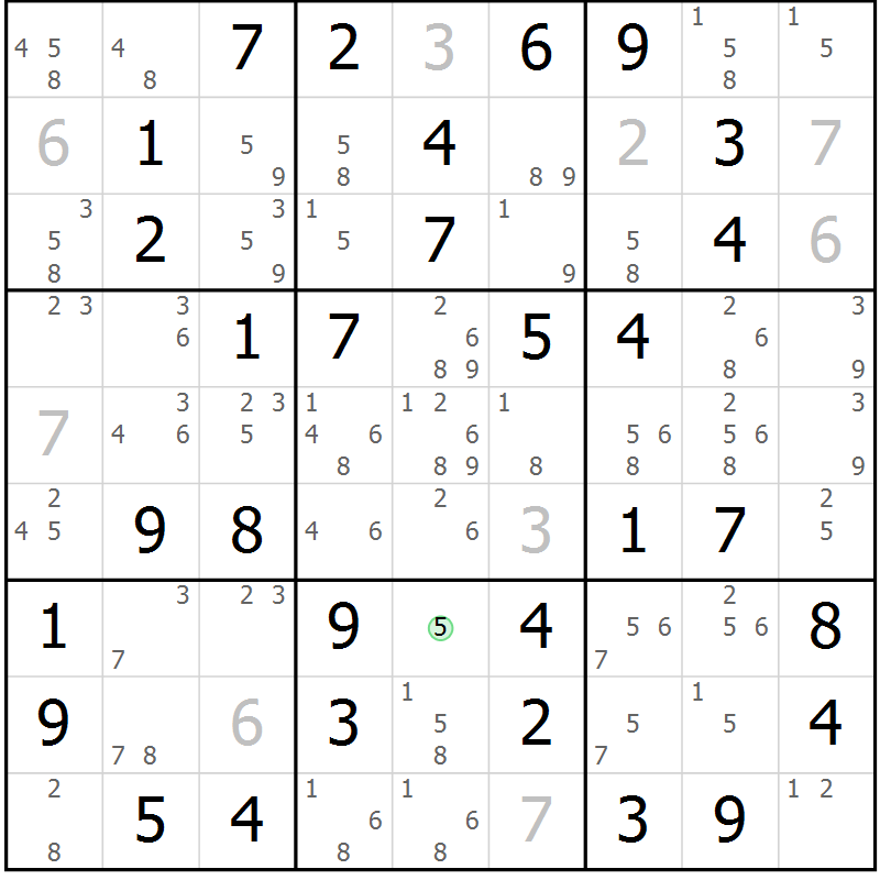 Position des candidats pour la solution de la Gr 20 page 23 du magazine de sudoku Maestro n° 104