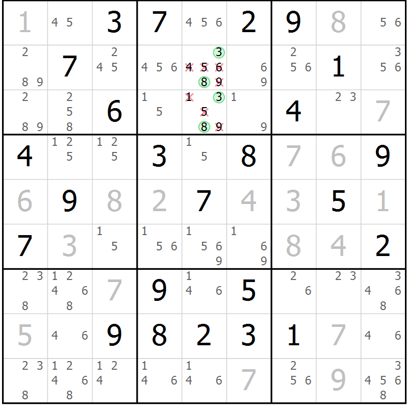 Position des candidats pour la solution de la Gr 21 page 24 du magazine de sudoku Maestro n° 104