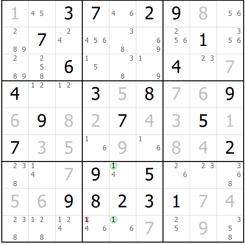 Position des candidats pour la solution de la Gr 21 page 24 du magazine de sudoku Maestro n° 104