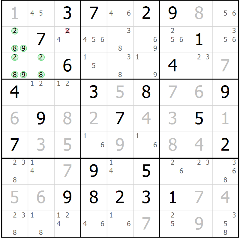 Position des candidats pour la solution de la Gr 21 page 24 du magazine de sudoku Maestro n° 104
