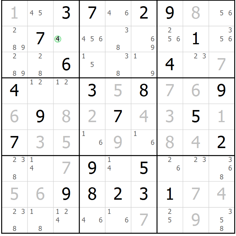 Position des candidats pour la solution de la Gr 21 page 24 du magazine de sudoku Maestro n° 104