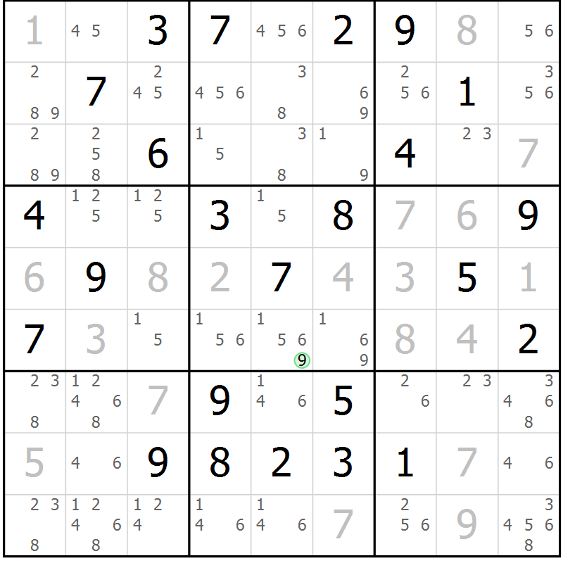 Position des candidats pour la solution de la Gr 21 page 24 du magazine de sudoku Maestro n° 104