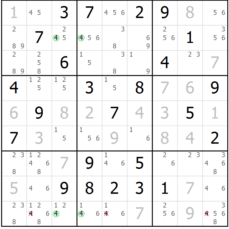 Position des candidats pour la solution de la Gr 21 page 24 du magazine de sudoku Maestro n° 104
