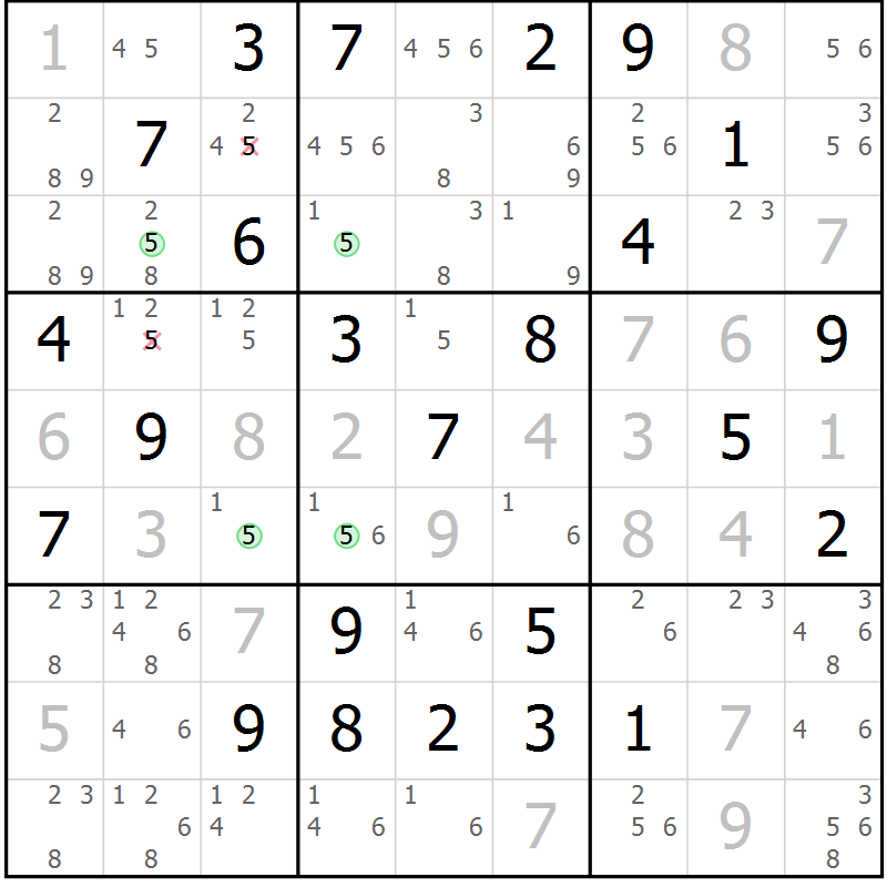 Position des candidats pour la solution de la Gr 21 page 24 du magazine de sudoku Maestro n° 104