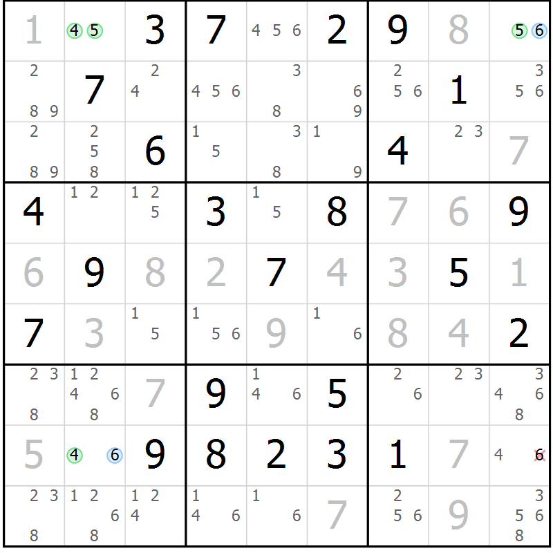 Position des candidats pour la solution de la Gr 21 page 24 du magazine de sudoku Maestro n° 104