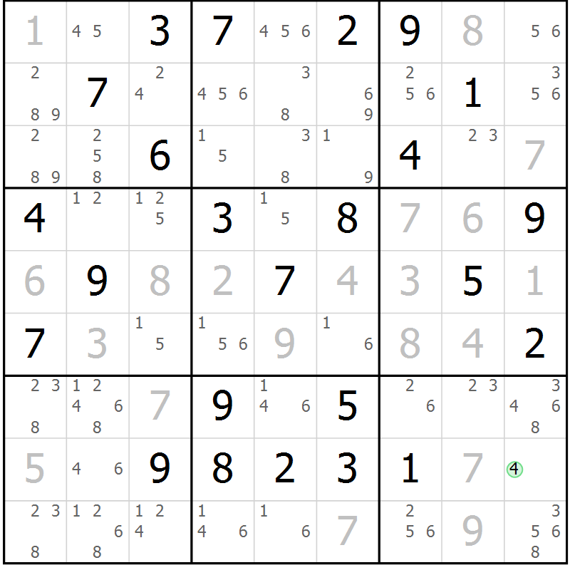 Position des candidats pour la solution de la Gr 21 page 24 du magazine de sudoku Maestro n° 104