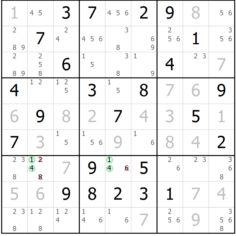 Position des candidats pour la solution de la Gr 21 page 24 du magazine de sudoku Maestro n° 104