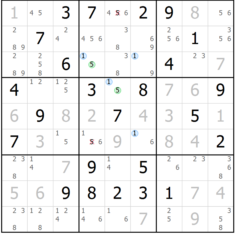 Position des candidats pour la solution de la Gr 21 page 24 du magazine de sudoku Maestro n° 104