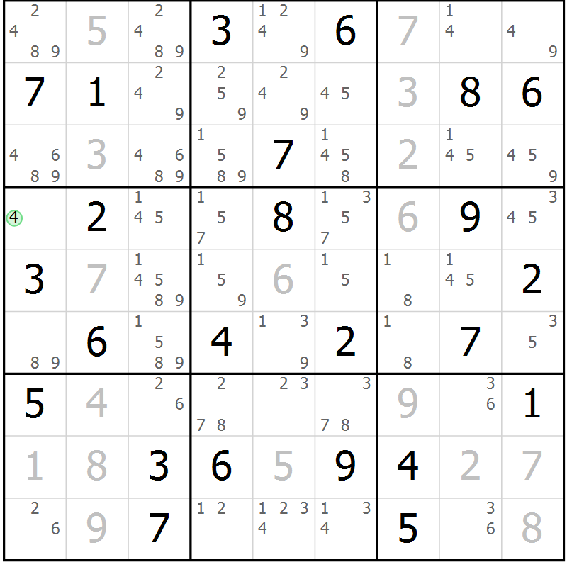 Position des candidats pour la solution de la Gr 22 page 25 du magazine de sudoku Maestro n° 104